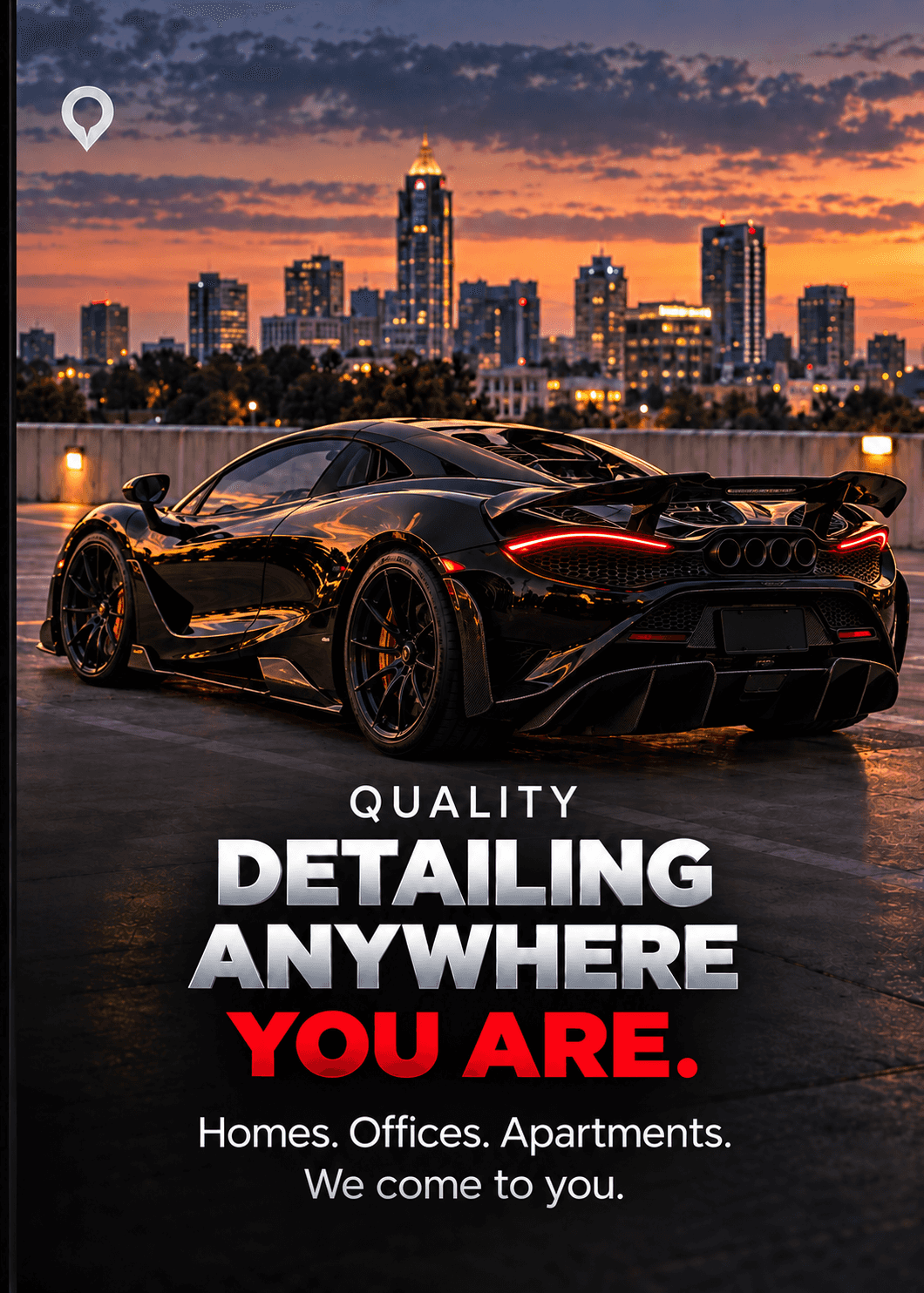 McLaren on a rooftop overlooking Raleigh at sunset